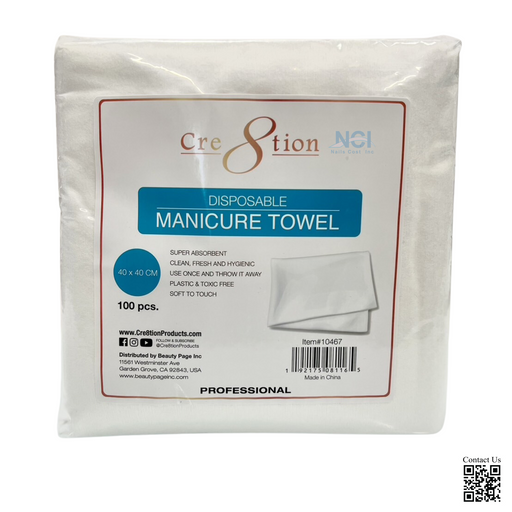 Cre8tion Disposable Manicure Plain Towel, 40x40 cm, CASE (Pk: 100 pcs/bag 12 bags/case)