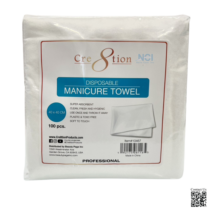 Cre8tion Disposable Manicure Plain Towel, 40x40 cm, CASE (Pk: 100 pcs/bag 12 bags/case)
