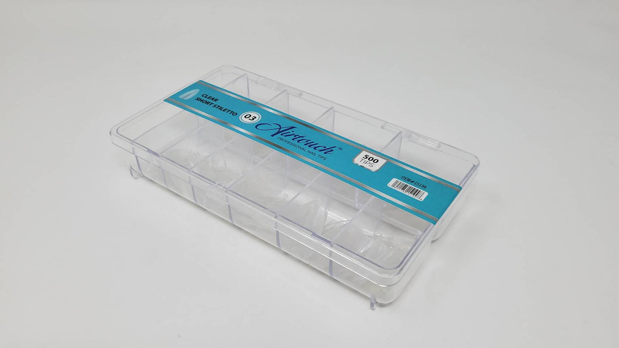 Airtouch Nail Tips Box, 03, CLEAR - SHORT STILETTO, 10 sizes (From #00 To #09), 500pcs/box, 15199 (Packing: 100 boxes/case) OK1114VD