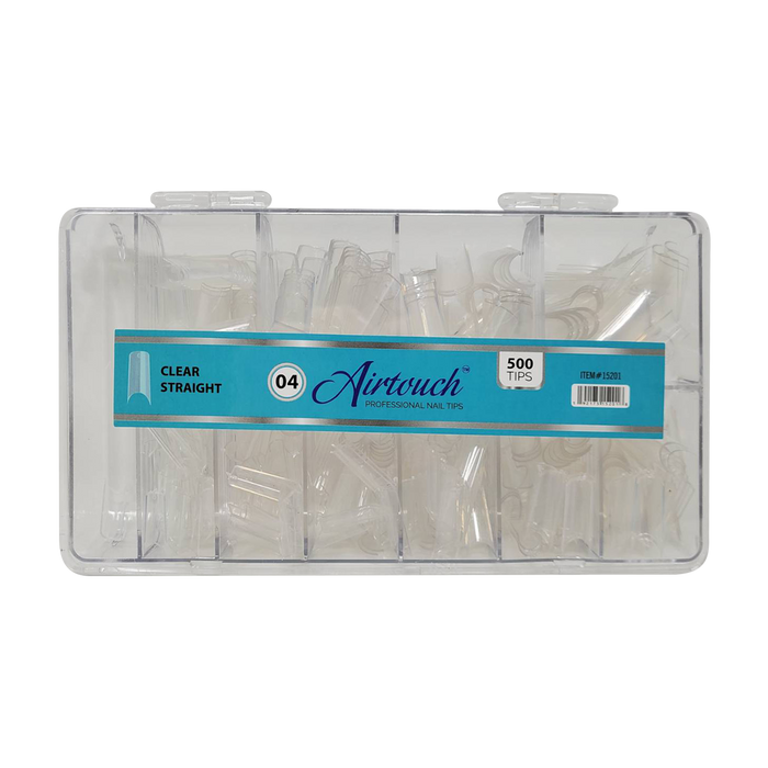 Airtouch Nail Tips Box, 04, CLEAR - STRAIGHT, 10 sizes (From #00 To #09), 500pcs/box, 15201 (Packing: 100 boxes/case) OK1114VD