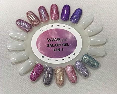 Wave Gel 3in1 Dipping Powder + Gel Polish + Nail Lacquer, Galaxy Collection, Sample Tips KK0123