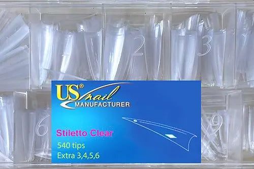 USN Stiletto Clear Nail Tip BOX (Pk: 544 pcs/box, 96 boxes/case)