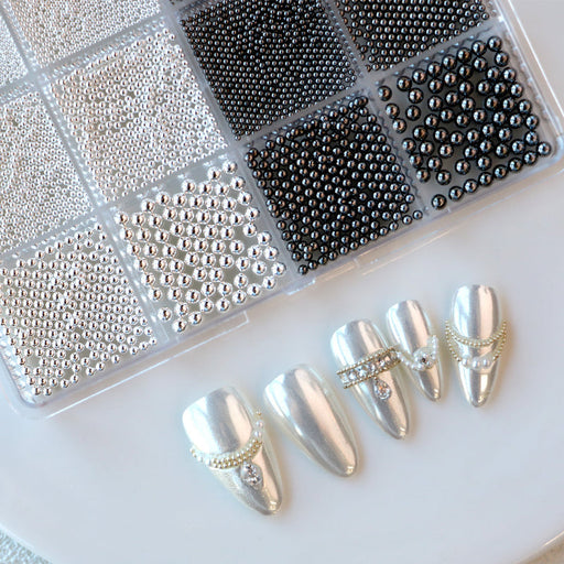 Cre8tion Nail Art Accessory - Assorted Black Pearl & Silver Beads #06, BOX
