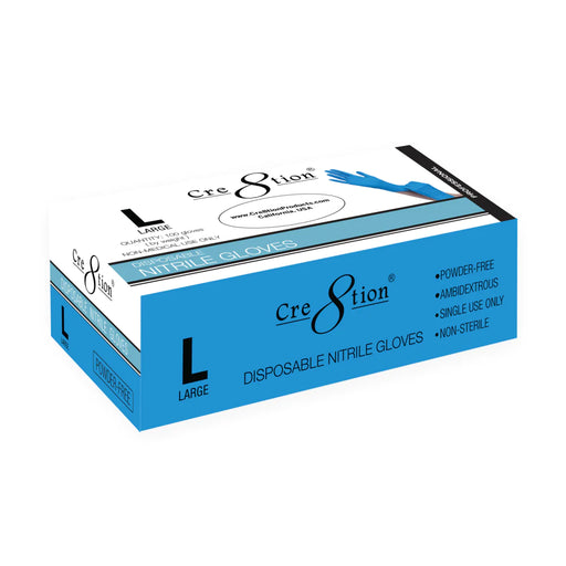 Cre8tion Disposable NITRILE Gloves (Made in Malaysia), CASE, Size L, 10359 (Packing: 100 pcs/box, 10 boxes/case)