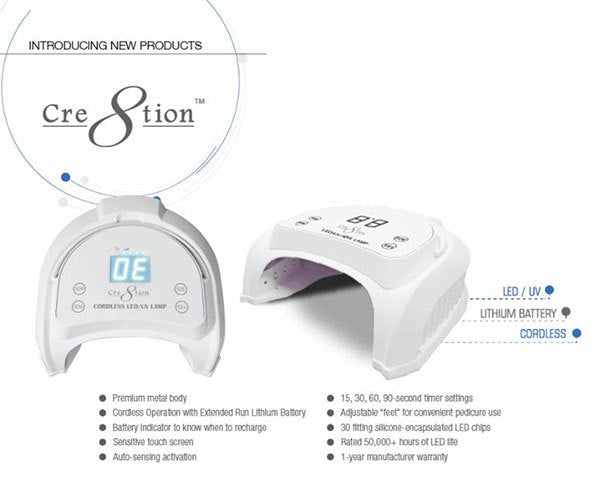 Cre8tion CORDLESS ((Khong Day)) Rechargable 48W Signature LED/UV Lamp, WHITE