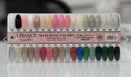 Cre8tion Chance Gel Color Chart Board, Glitter & Pearl Shades, 36 tips #8 (253 to 288), 37185