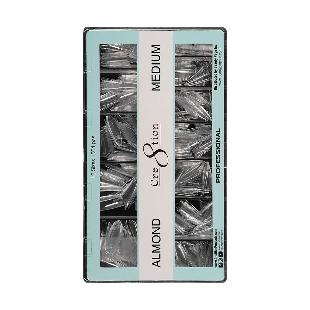 Cre8tion Special Shape Tips Clear (12 Sizes) - ALMOND Medium, BOX (Pk: 504 pcs/box, 100 boxes/case)