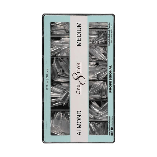 Cre8tion Special Shape Tips Clear (12 Sizes) - ALMOND Medium, BOX (Pk: 504 pcs/box, 100 boxes/case)