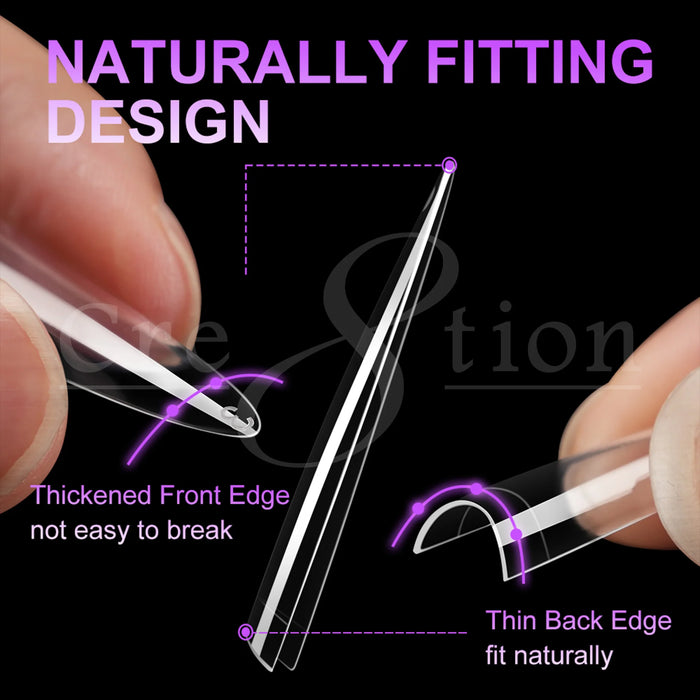 Cre8tion Special Shape Tips Clear (12 Sizes) - ALMOND X Long, BOX (Pk: 504 pcs/box, 50 boxes/case)