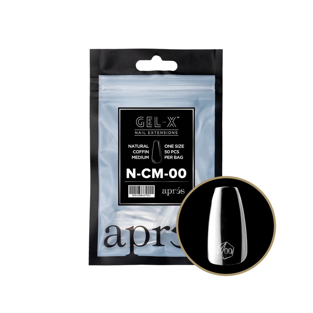 Apres Gel-X, NATURAL COFFIN MEDIUM Refill Bags, NCM2.0, 15342 (50 Nail Tips/Bag)