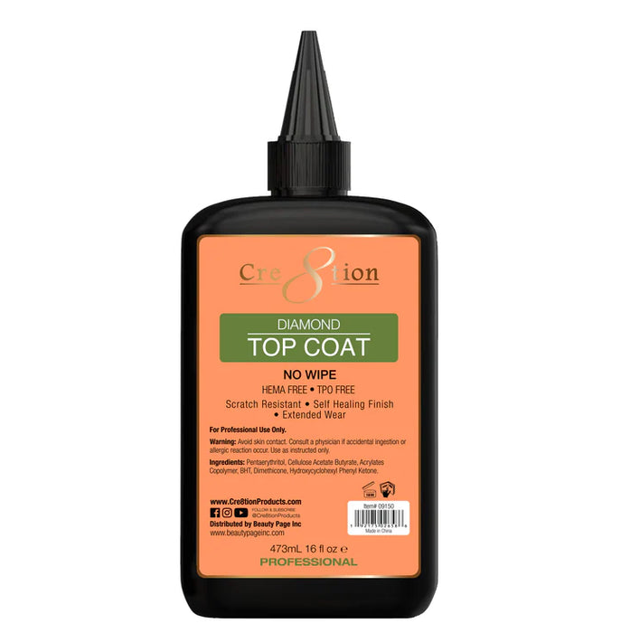 Cre8tion Diamond Gel - TOP COAT (No Wipe), 16oz (HEMA & TPO Free)