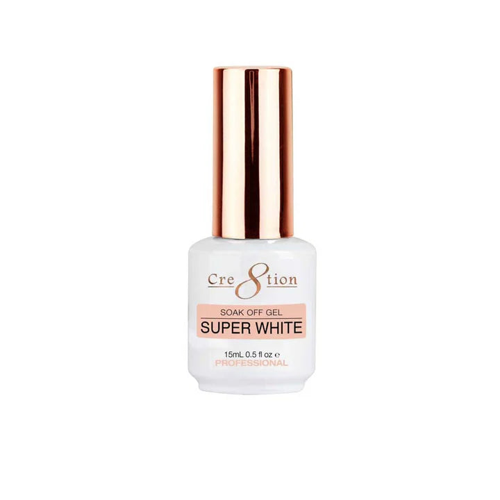 Cre8tion Super WHITE Gel, GOLD CAP, 0.5oz (Pk: 12 pcs/box, 180 pcs/case)
