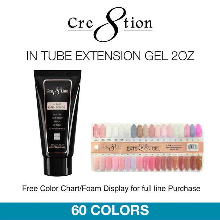 Cre8tion IIN TUBE EXTENSION Gel 2oz (60 colors), (Pk: 12 pcs/box, 192 pcs/case) 000