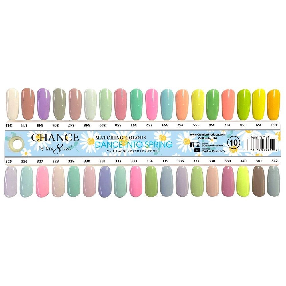 Chance Gel Polish & Nail Lacquer (by Cre8tion), Tips Sample #10 Dance Into Spring (From 325 To 360)