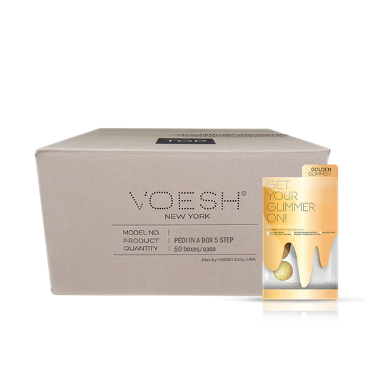 Voesh GOLDEN GLIMMER Pedi In A Box 5 Steps, CASE, 50 packs/case, VPC507 GLD