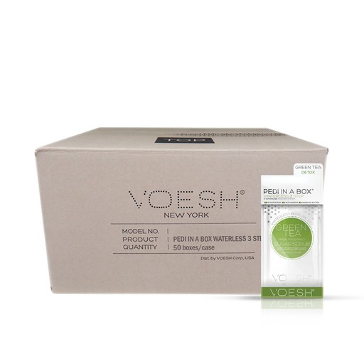 Voesh Pedi in a Box Waterless 3 Step, CASE, GREEN TEA DETOX, 50 packs/case, VPC108 GRT