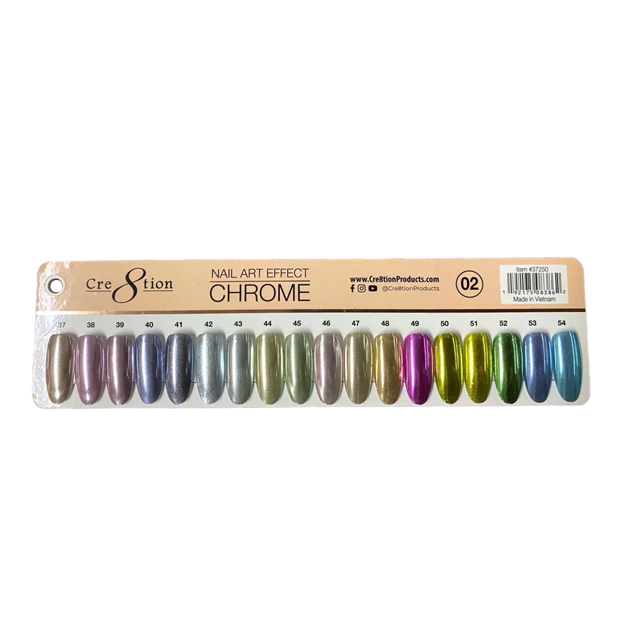 Cre8tion Nail Art Effect - Chrome #2 (18 colors) Sample tips