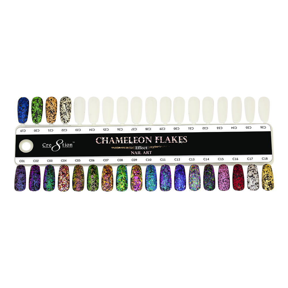 Cre8tion Nail Art Chameleon Flakes Collection, Sample Tips