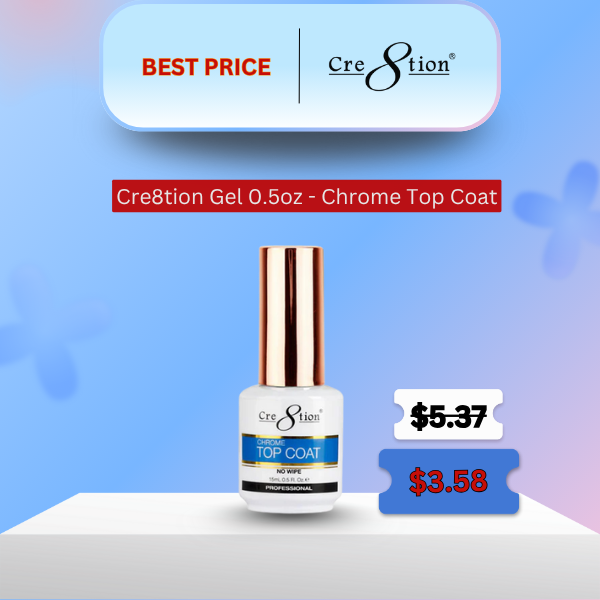 Cre8tion Gel 0.5oz - CHROME TOP COAT No Wipe (Pk: 216 pcs/case) - Best Price