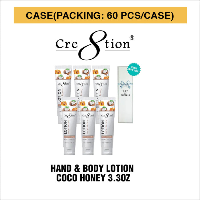 Cre8tion Hand & Body Lotion Coconut Honey, CASE, 100ml (3.3oz) (Packing: 60 pcs/case)