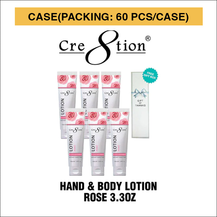 Cre8tion Hand & Body Lotion Rose, CASE, 100ml (3.3oz) (Packing: 60 pcs/case)