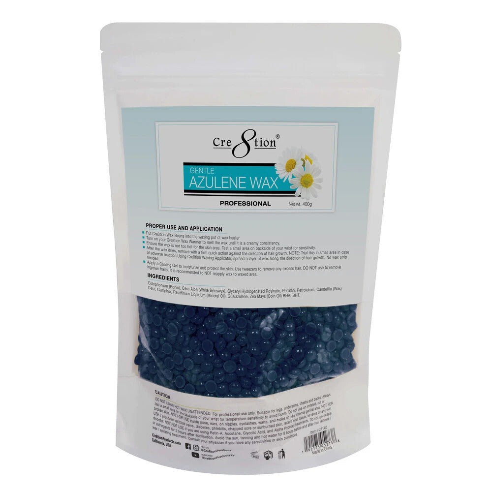Cre8tion Azulene Bean Hard Wax, BAG 14oz/0.87lb (Pk: 24 bags/case)