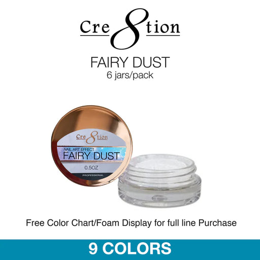 Cre8tion Nail Art Effect - FAIRY DUST, 9 Colors (Pk: 6 jars/pack) 000