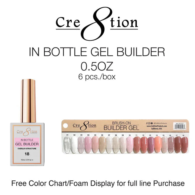 Cre8tion 0.5oz Gel - OVERLAY/BRUSH ON BUILDER (48 Colors) Collection 000