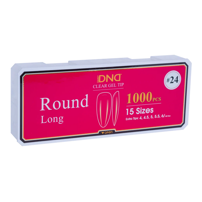 DND Gel E Tip Clear, Round Long #24 (Pk: 1,000 pcs/box)