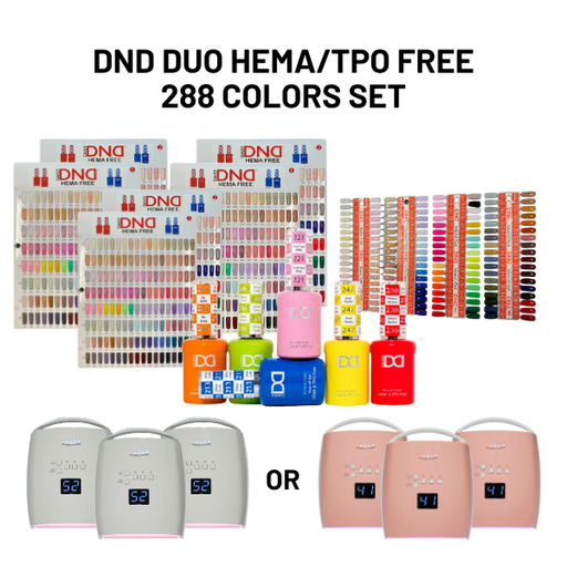 DND DUO Collection HEMA & TPO Free - Full Set 288 Colors - Free 3 Sets Color Book & 3 DND CORDLESS Rechareable LED LAMP & 1 Set Color Chart