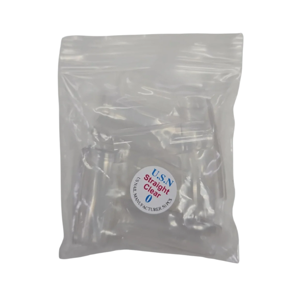USN Long Straight Crystal Clear Nail Tip (LTC), BIG Bag (Pk: 50 pcs / Small Bag, 100 Small Bags / Big Bag), 000