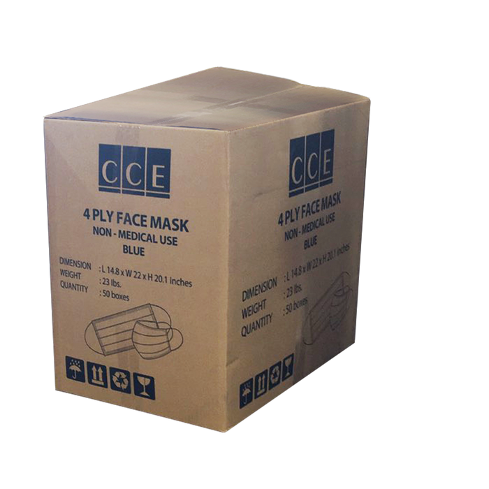 CCE Disposable 4 Ply Face Mask, Blue, CASE, 50 boxes/case OK0715VD