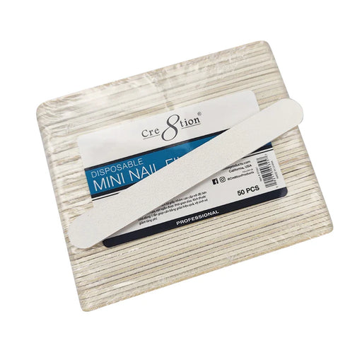 Cre8tion Disposable Mini Nail File Wood Center White, Grit 80/100, CASE (Pk: 100 packs/case)