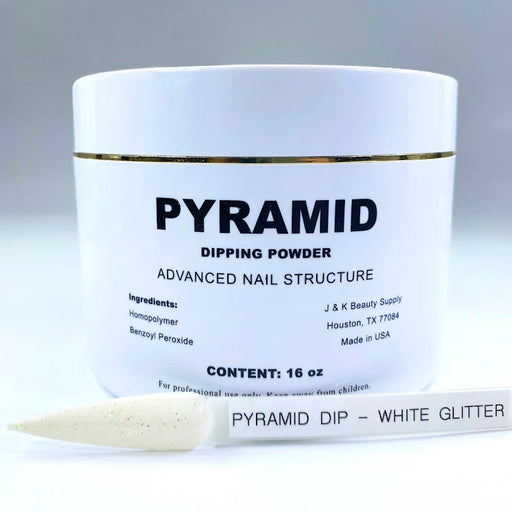 Pyramid Dipping Powder, Pink & White Collection, WHITE GLITTER, 16oz OK1204LK