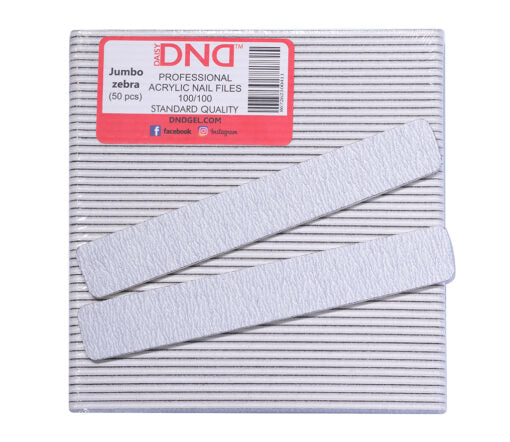 DND Acrylic Nail File, JUMBO ZEBRA, Grit 100/100 CASE (Pk: 50 pcs/pack ; 30 Packs/ Case)
