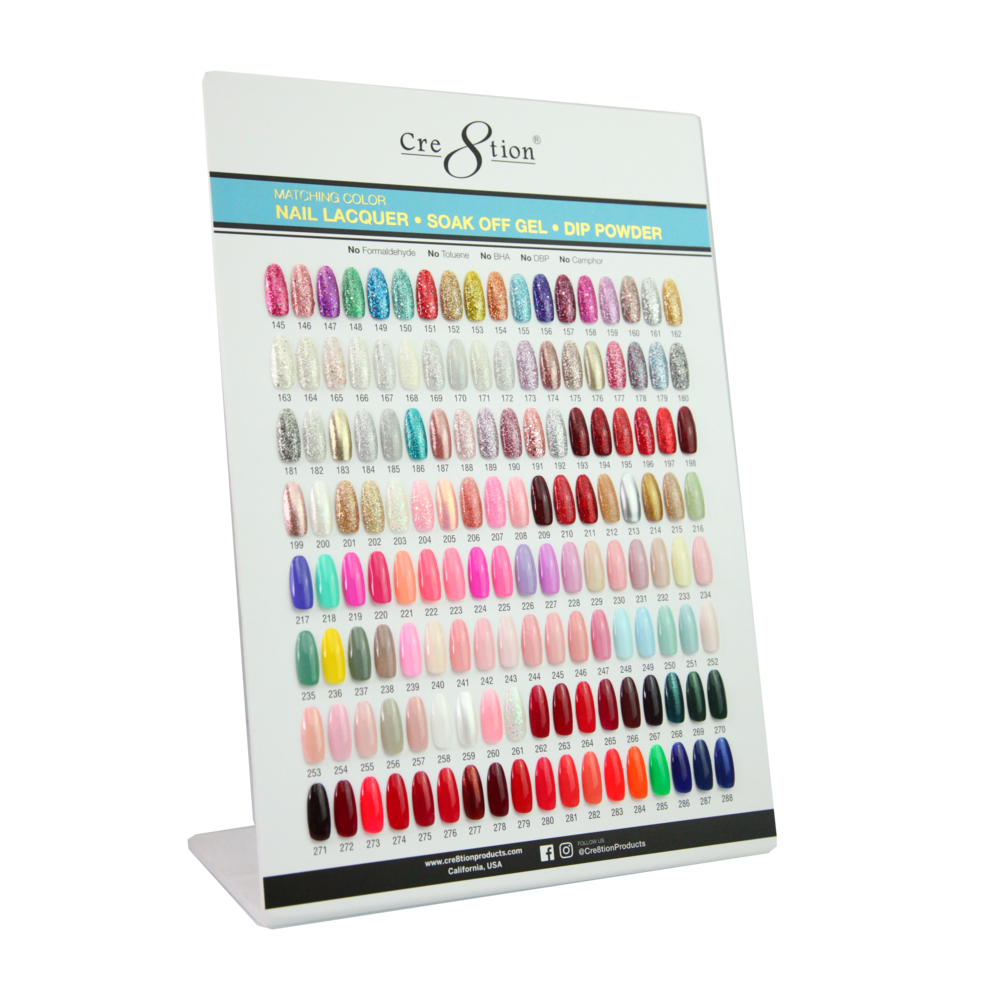 Cre8tion 3in1 Dipping Powder + Gel Polish + Nail Lacquer, Counter Foam Display Color Chart, B OK0911VD