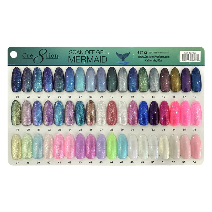 Cre8tion Mermaid Gel Polish, 0.5oz, Color Chart, 54 Colors, 37027