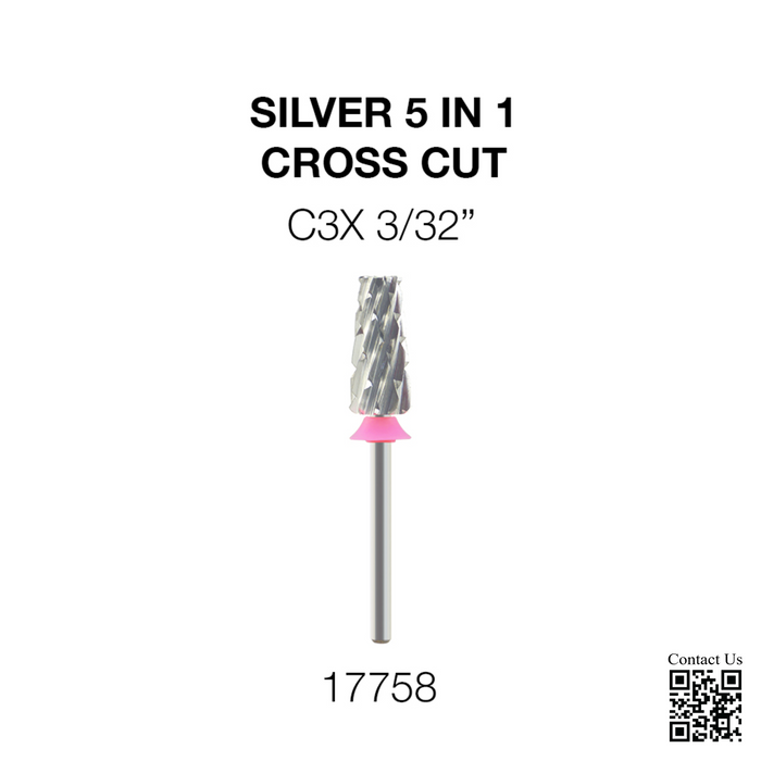 Cre8tion Silver 5 in 1 Nail Filing Bit - C3X 3/32' - Cross Cut