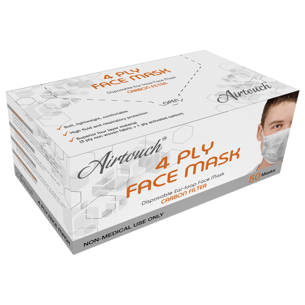Airtouch Disposable 4 Ply Face Mask, Carbon Filter, BOX, 10194 (PK: 50 pcs/box, 40 boxes/case)