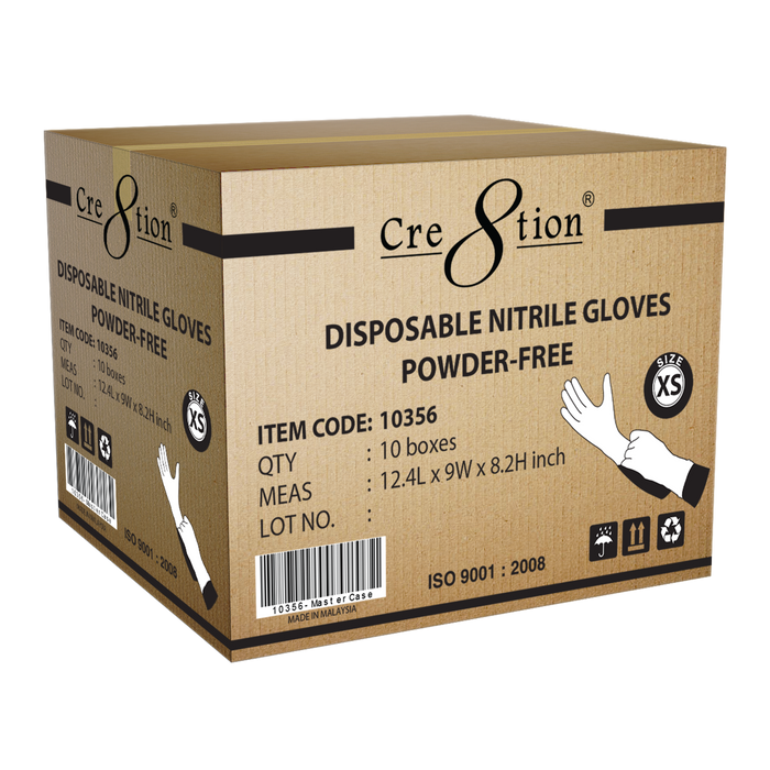Cre8tion Disposable NITRILE Gloves (Made in Malaysia), Size XS, 10356 (Packing: 100 pcs/box, 10 boxes/case)