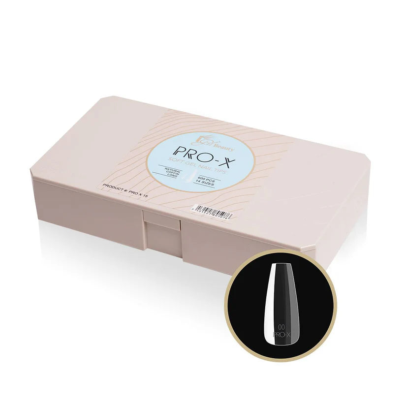 iGel PRO-X Soft Gel Nail Tips 15, Natural Coffin Long (Pk: 600 pcs/box)