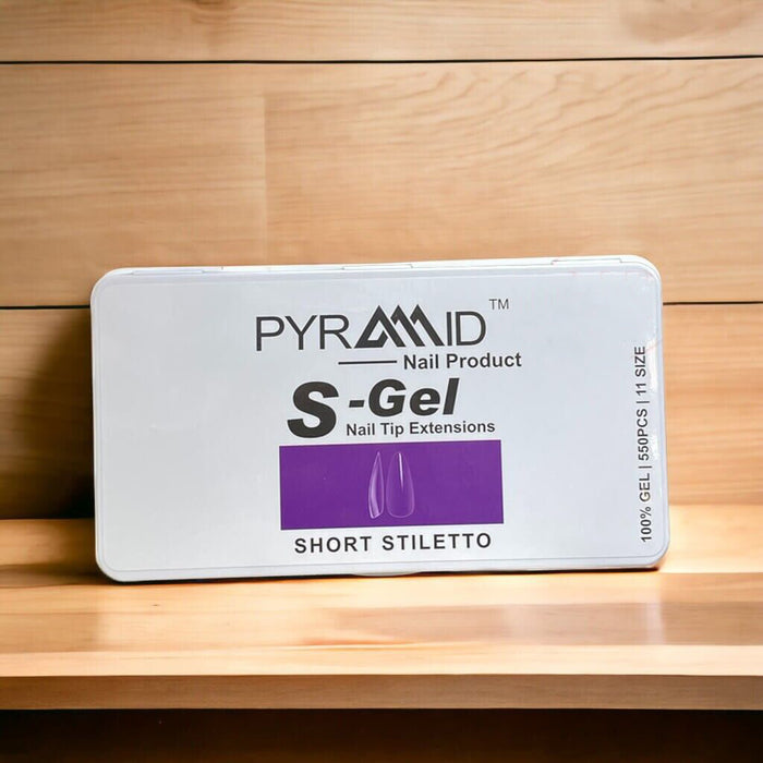 Pyramid S-Gel Extension Nail Tips Box, 11 Sizes, SHORT STILETTO