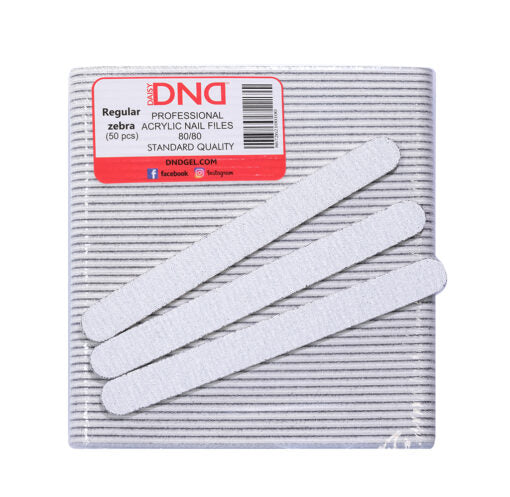 DND Acrylic Nail File, REGULAR ZEBRA, Grit 80/80, 50 pcs/pack OK1202LK