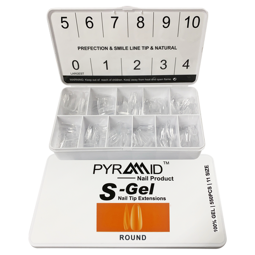 Pyramid S-Gel Extension Nail Tips Box, 11 Sizes, ROUND