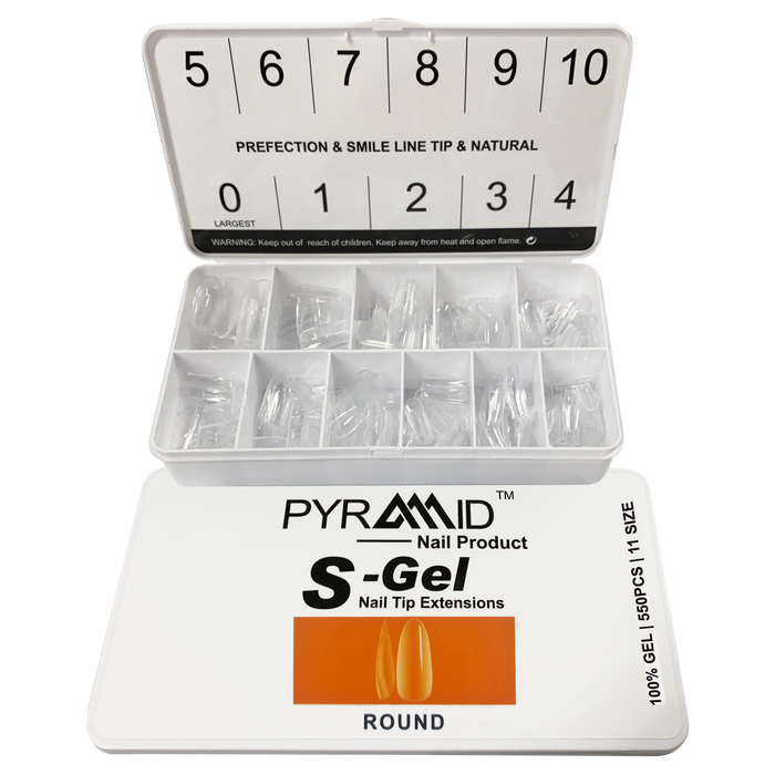 Pyramid S-Gel Extension Nail Tips Box, 11 Sizes, ROUND