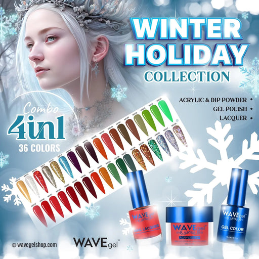 Wave Gel 4in1 Acrylic + Dip Powder + Gel Polish + Lacquer, Winter Holiday, Color Chart