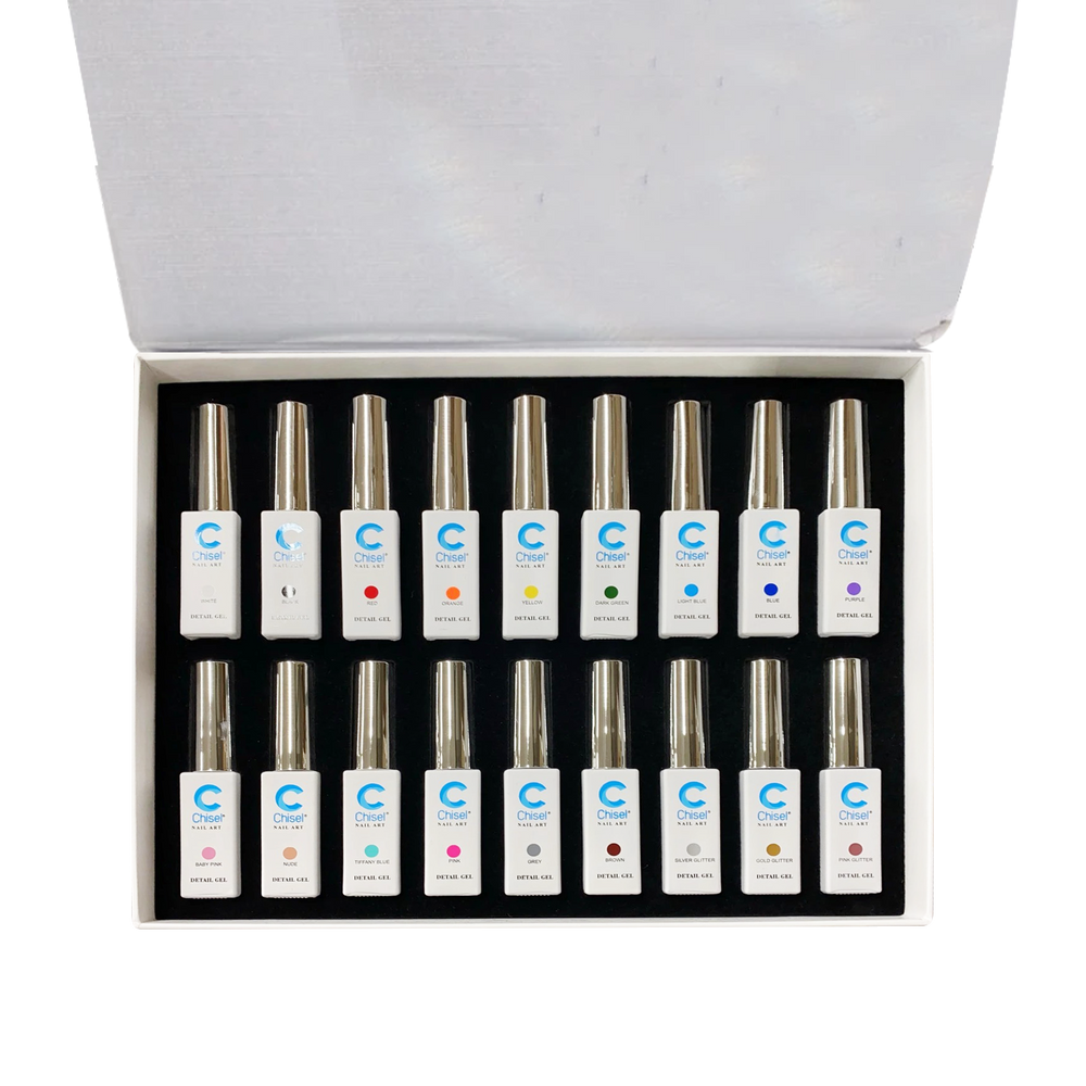 Chisel Detailing Nail Art Gel, 0.33oz, Kit #1, Full Line Of 18 Colors