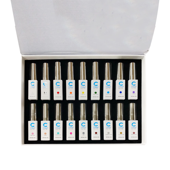 Chisel Detailing Nail Art Gel, 0.33oz, Kit #1, Full Line Of 18 Colors