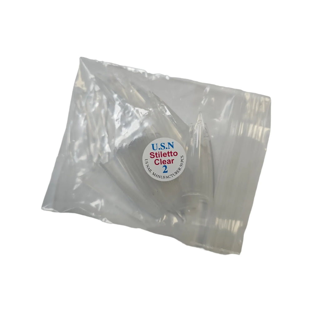 USN Stiletto Crystal Clear Nail Tip (SCC), BIG Bag (Pk: 50 pcs / Small Bag, 100 Small Bags / Big Bag), 000