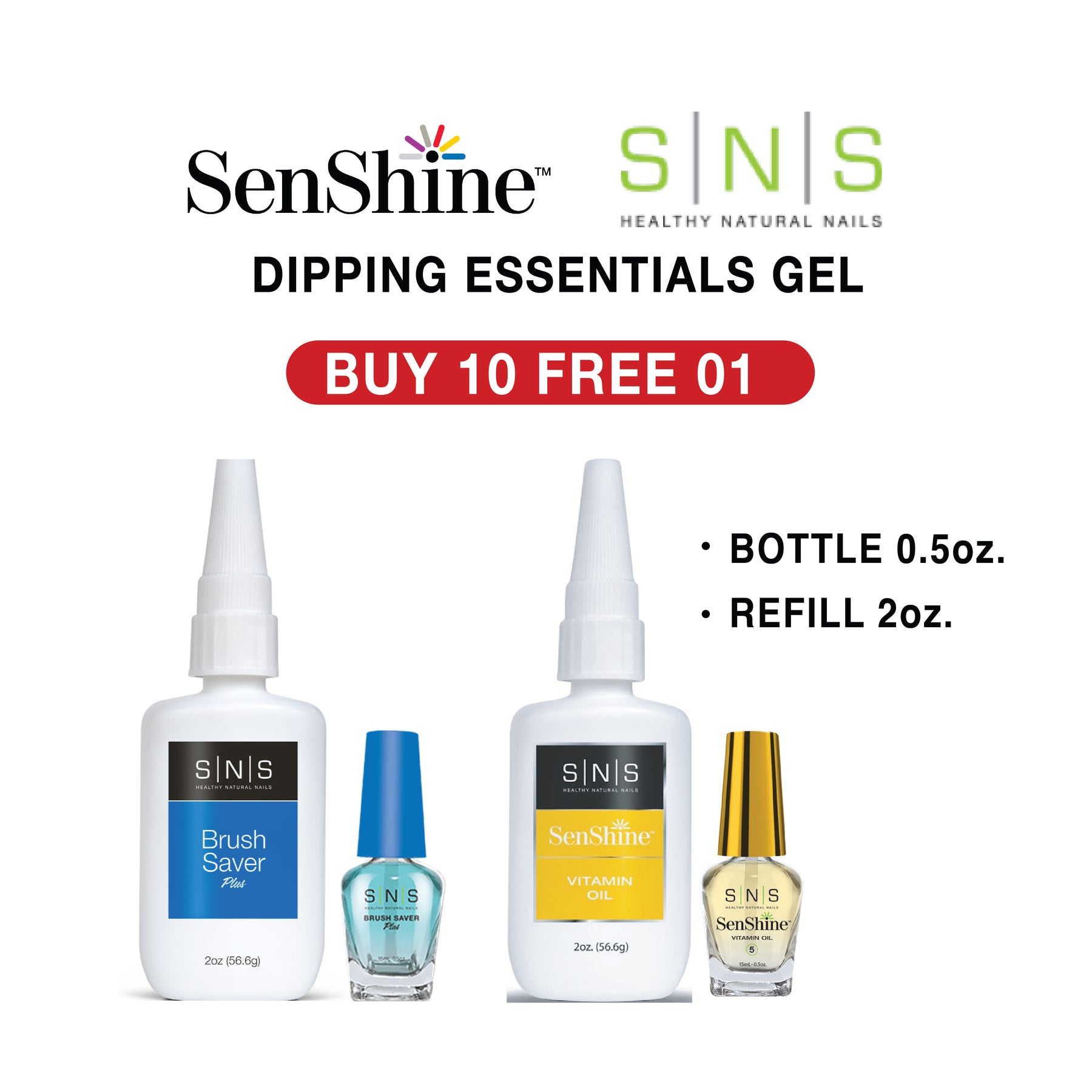 SNS Dipping Essentials Gel(Brush Save/Vitamin Oil). Buy 10 Get 01 Free